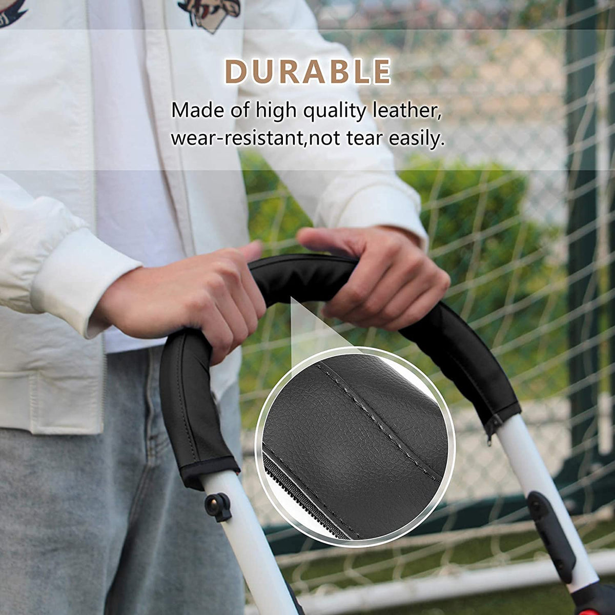 Baby Stroller Armrest Handle Sleeve Cover Universal Handle Cover Artificial Leather Black