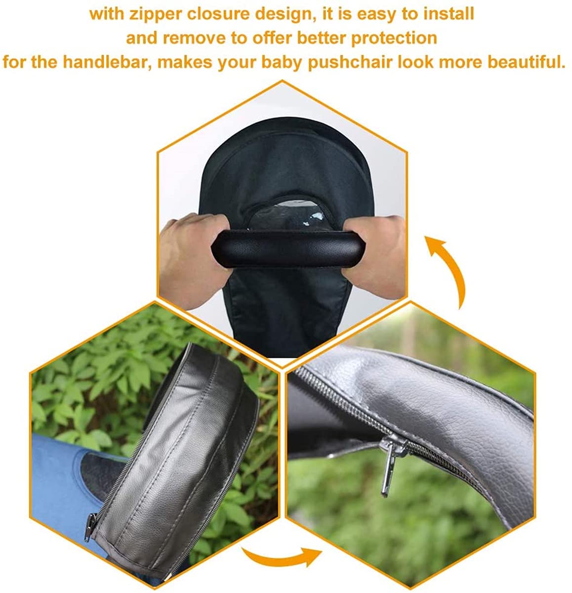 Baby Stroller Armrest Handle Sleeve Cover Universal Handle Cover Artificial Leather Black