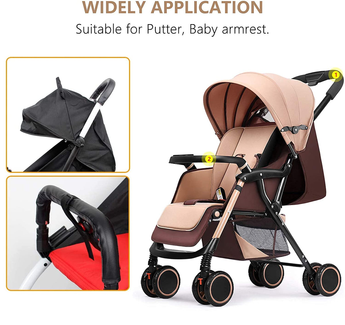 Baby Stroller Armrest Handle Sleeve Cover Universal Handle Cover Artificial Leather Black