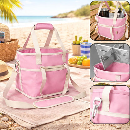 Drink Carrier Bag 4 Compartment Family Size Insulated Water Bottle Holder & Tumbler Tote with Adjustable Strap Nylon Organizer Caddy with Front Pocket for Picnic No-Spill for Car (Purple)