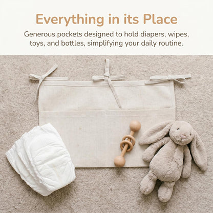 Linen Baby Bedside Hanging Storage Bag,2 Pockets Organizer for Baby Cribs and Toys (Light Pink)