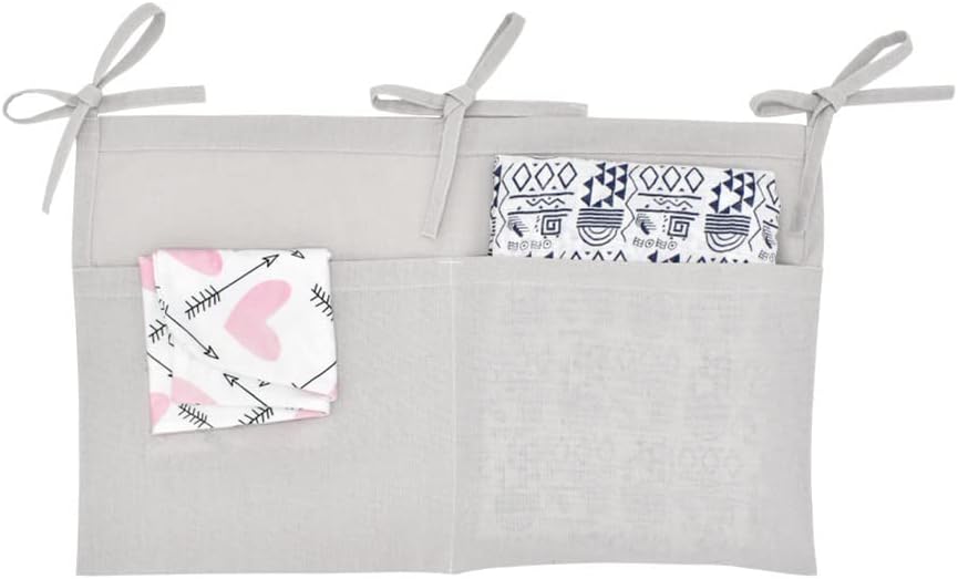 Linen Baby Bedside Hanging Storage Bag,2 Pockets Organizer for Baby Cribs and Toys (Light Pink)