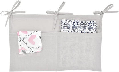Linen Baby Bedside Hanging Storage Bag,2 Pockets Organizer for Baby Cribs and Toys (Light Pink)