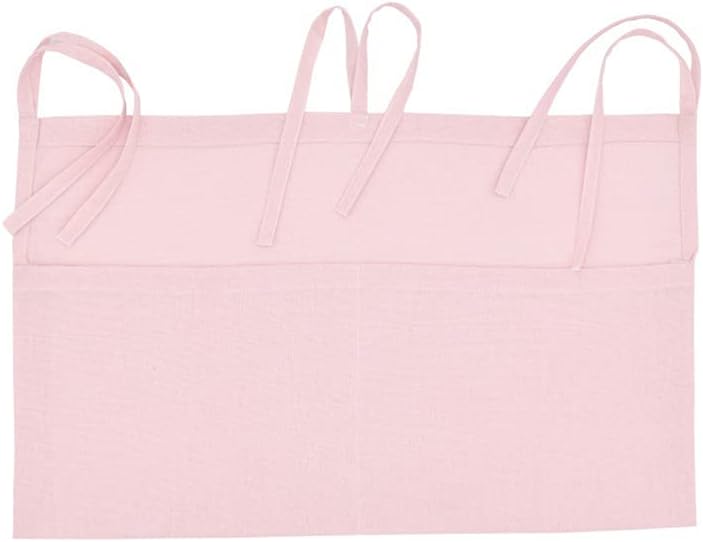 Linen Baby Bedside Hanging Storage Bag,2 Pockets Organizer for Baby Cribs and Toys (Light Pink)