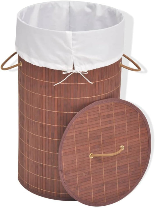 Bamboo Laundry Hamper with Removable Liner, Rectangular Foldable Clothes Storage Bin with Handles, Organization Basket for Bedroom, Bathroom, Nursery, Brown