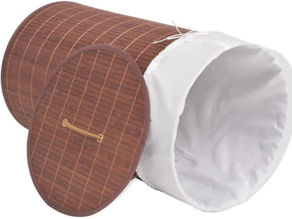 Bamboo Laundry Hamper with Removable Liner, Rectangular Foldable Clothes Storage Bin with Handles, Organization Basket for Bedroom, Bathroom, Nursery, Brown