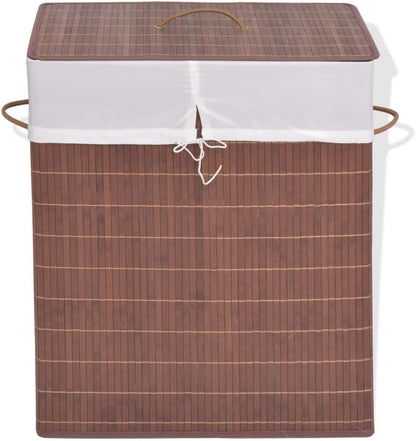Bamboo Laundry Hamper with Removable Liner, Rectangular Foldable Clothes Storage Bin with Handles, Organization Basket for Bedroom, Bathroom, Nursery, Brown