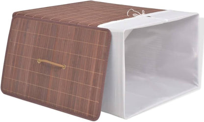 Bamboo Laundry Hamper with Removable Liner, Rectangular Foldable Clothes Storage Bin with Handles, Organization Basket for Bedroom, Bathroom, Nursery, Brown