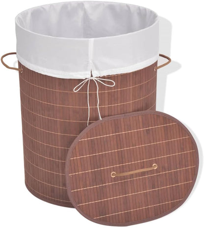 Bamboo Laundry Hamper with Removable Liner, Rectangular Foldable Clothes Storage Bin with Handles, Organization Basket for Bedroom, Bathroom, Nursery, Brown