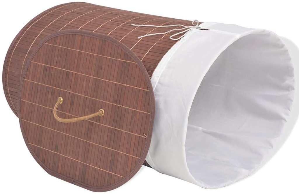 Bamboo Laundry Hamper with Removable Liner, Rectangular Foldable Clothes Storage Bin with Handles, Organization Basket for Bedroom, Bathroom, Nursery, Brown