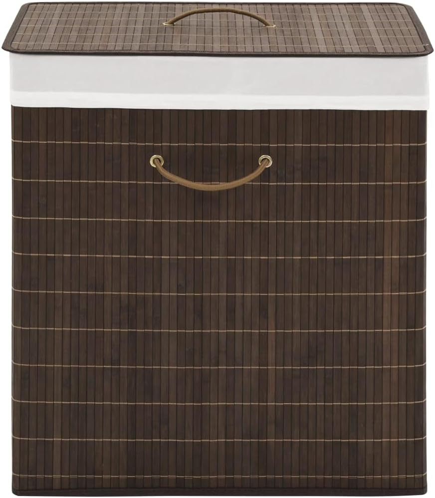 Bamboo Laundry Hamper with Removable Liner, Rectangular Foldable Clothes Storage Bin with Handles, Organization Basket for Bedroom, Bathroom, Nursery, Brown