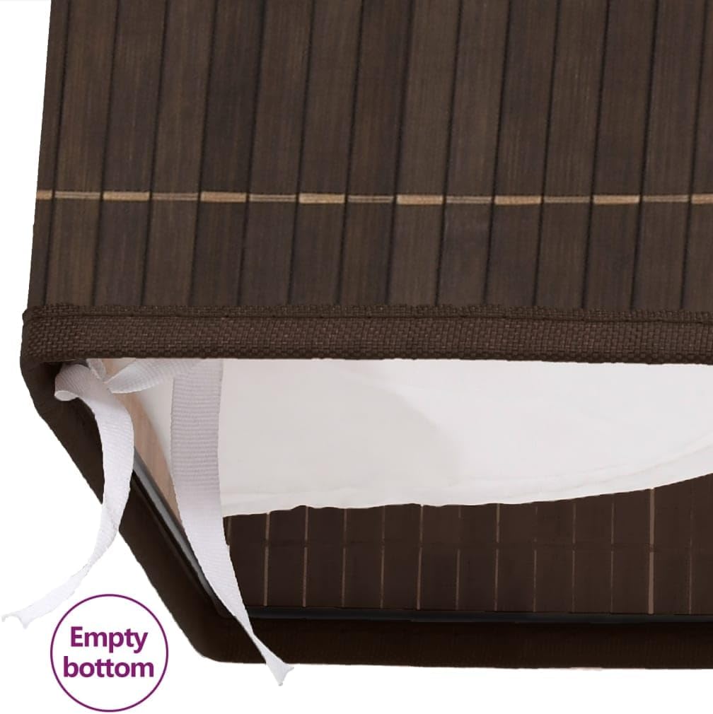 Bamboo Laundry Hamper with Removable Liner, Rectangular Foldable Clothes Storage Bin with Handles, Organization Basket for Bedroom, Bathroom, Nursery, Brown