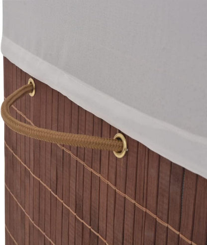 Bamboo Laundry Hamper with Removable Liner, Rectangular Foldable Clothes Storage Bin with Handles, Organization Basket for Bedroom, Bathroom, Nursery, Brown