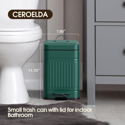 CEROELDA Small Trash Can with Lid-5L/1.3 Gal,Stainless Steel Outdoor Dog Poop Garbage Can-Farmhouse Retro Metal Waste Bin w/Step Pedal for Bathroom Bedroom Office-Soft Close-Black