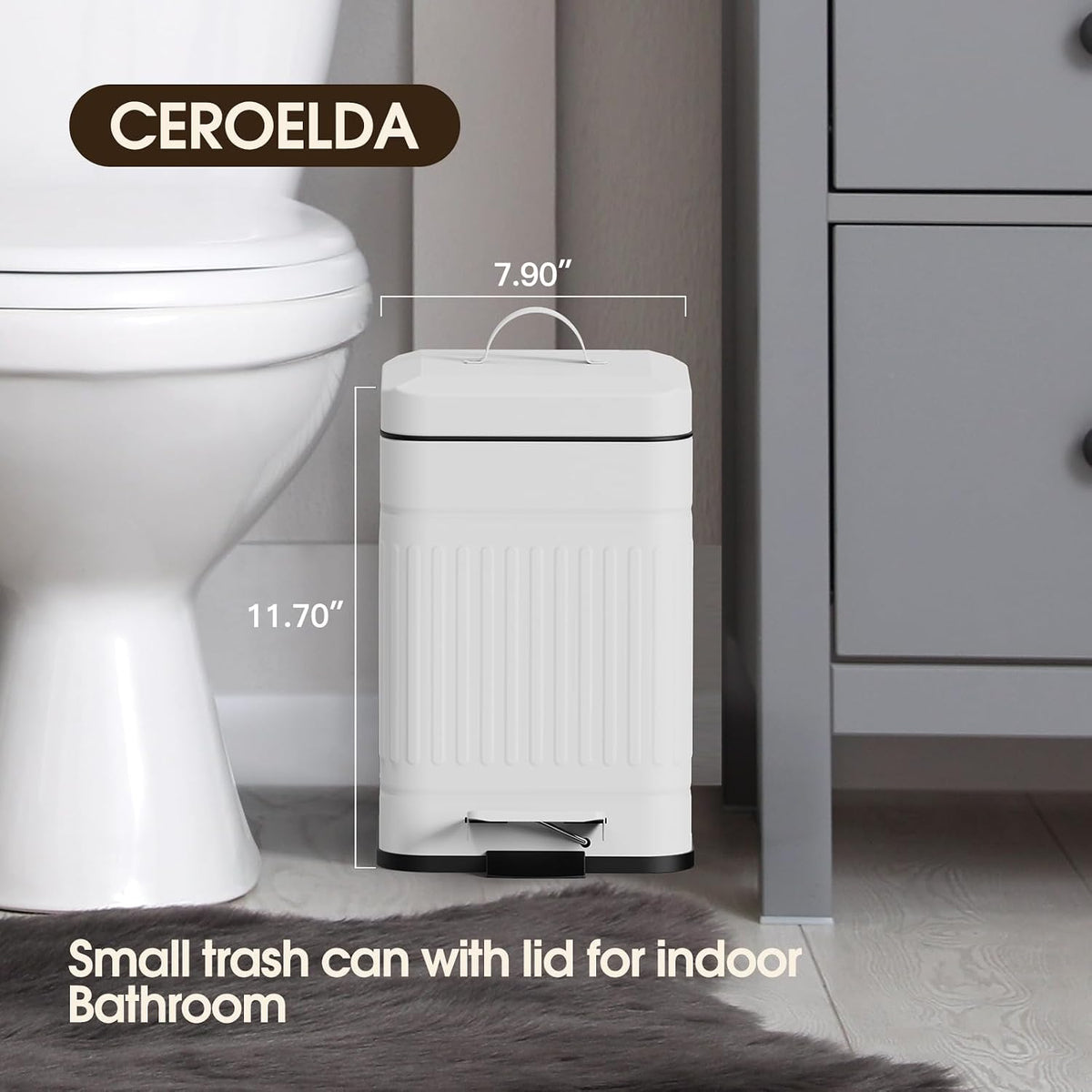 CEROELDA Small Trash Can with Lid-5L/1.3 Gal,Stainless Steel Outdoor Dog Poop Garbage Can-Farmhouse Retro Metal Waste Bin w/Step Pedal for Bathroom Bedroom Office-Soft Close-Black