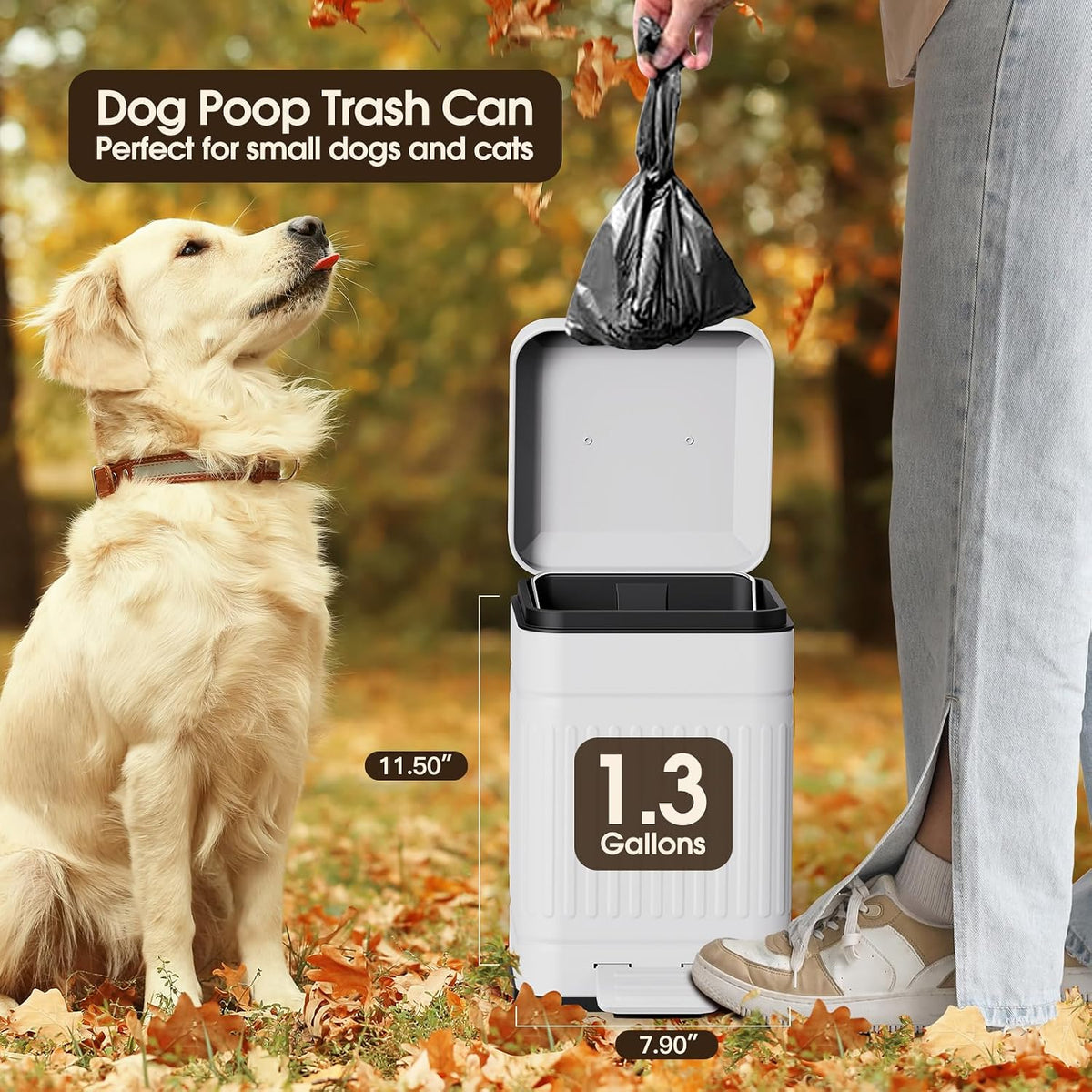 CEROELDA Small Trash Can with Lid-5L/1.3 Gal,Stainless Steel Outdoor Dog Poop Garbage Can-Farmhouse Retro Metal Waste Bin w/Step Pedal for Bathroom Bedroom Office-Soft Close-Black