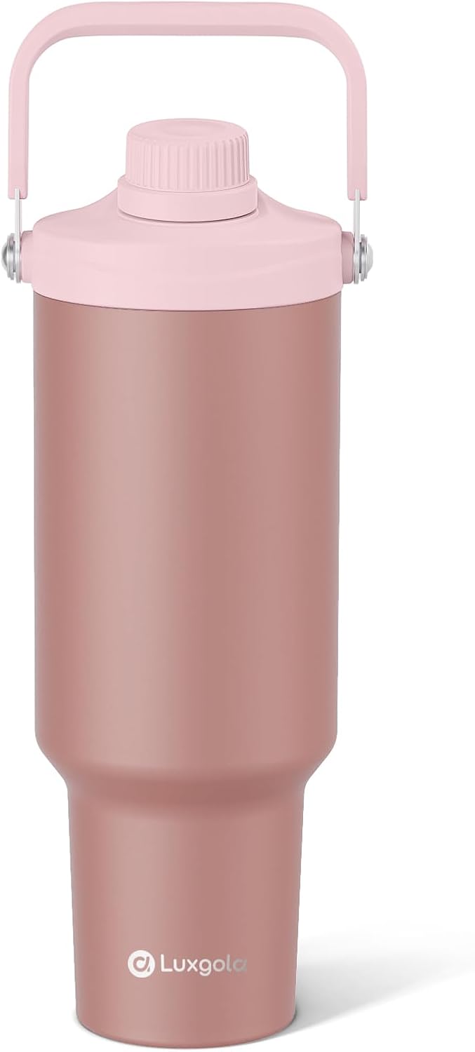 40oz Tumbler with Handle, Insulated Water Bottle with Spout Lid | Double Wall Vacuum Stainless Steel Cup, Coffee Travel Mug for Home, Office, Camping, Cold/Hot Drinks, BPA Free- Brown