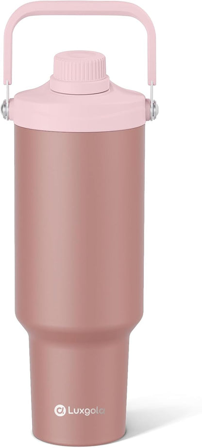 40oz Tumbler with Handle, Insulated Water Bottle with Spout Lid | Double Wall Vacuum Stainless Steel Cup, Coffee Travel Mug for Home, Office, Camping, Cold/Hot Drinks, BPA Free- Brown