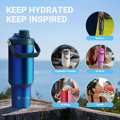 40oz Tumbler with Handle, Insulated Water Bottle with Spout Lid | Double Wall Vacuum Stainless Steel Cup, Coffee Travel Mug for Home, Office, Camping, Cold/Hot Drinks, BPA Free- Brown