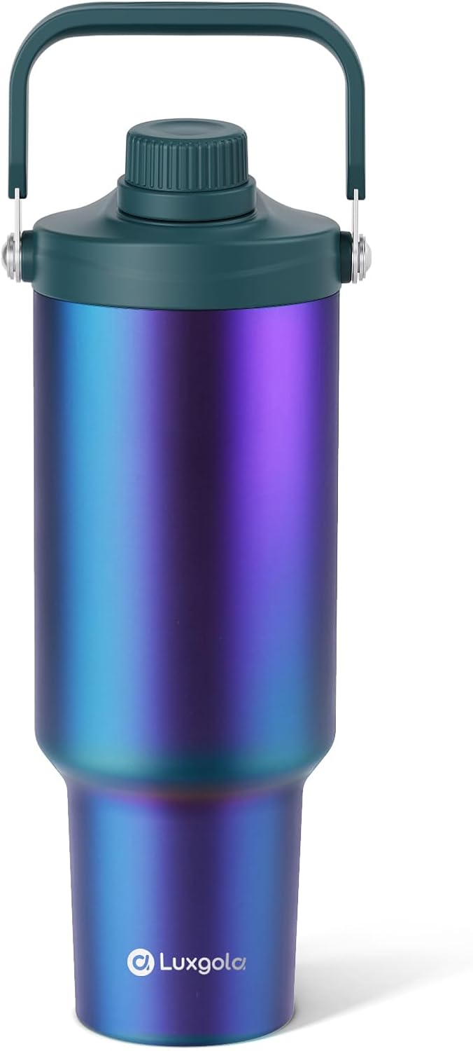40oz Tumbler with Handle, Insulated Water Bottle with Spout Lid | Double Wall Vacuum Stainless Steel Cup, Coffee Travel Mug for Home, Office, Camping, Cold/Hot Drinks, BPA Free- Brown