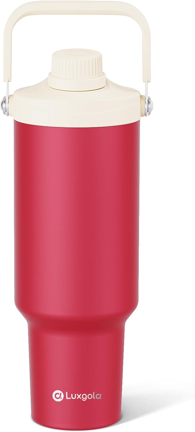 40oz Tumbler with Handle, Insulated Water Bottle with Spout Lid | Double Wall Vacuum Stainless Steel Cup, Coffee Travel Mug for Home, Office, Camping, Cold/Hot Drinks, BPA Free- Brown