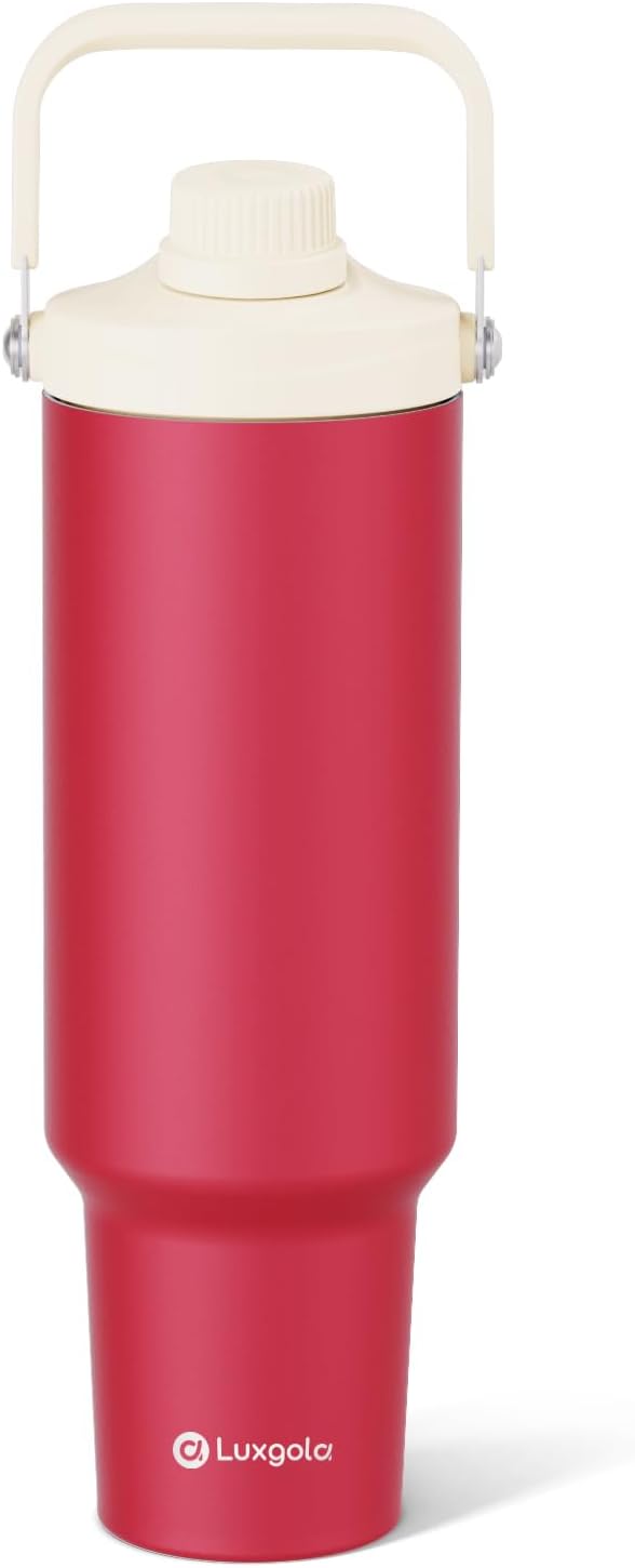 40oz Tumbler with Handle, Insulated Water Bottle with Spout Lid | Double Wall Vacuum Stainless Steel Cup, Coffee Travel Mug for Home, Office, Camping, Cold/Hot Drinks, BPA Free- Brown