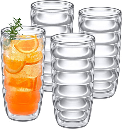 Arctic - 24-Ounce Insulated Plastic Tumblers (Set of 4), Double-Wall Plastic Drinking Glasses, Mixed-Color High-Balls, Reusable Cups, BPA-Free, Shatter-Proof, Dishwasher-Safe