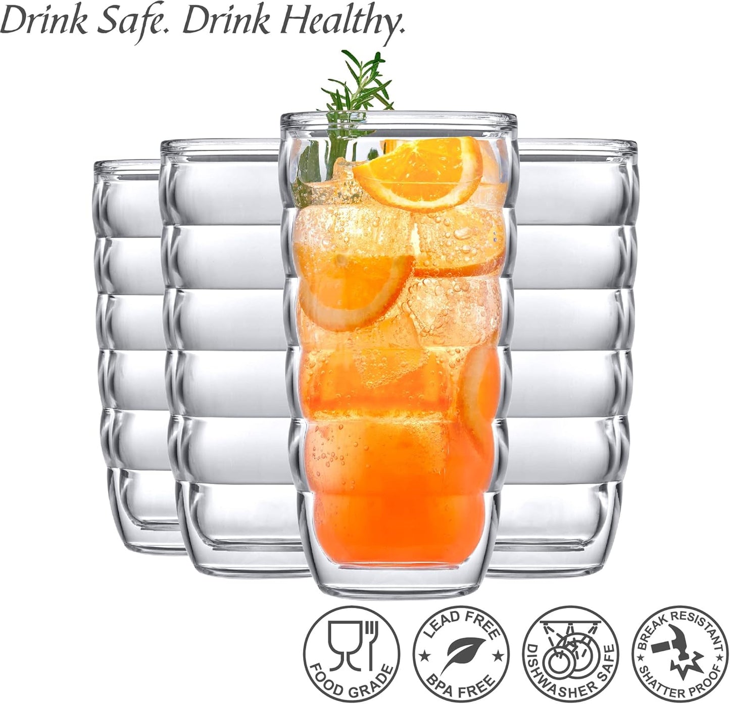 Arctic - 24-Ounce Insulated Plastic Tumblers (Set of 4), Double-Wall Plastic Drinking Glasses, Mixed-Color High-Balls, Reusable Cups, BPA-Free, Shatter-Proof, Dishwasher-Safe