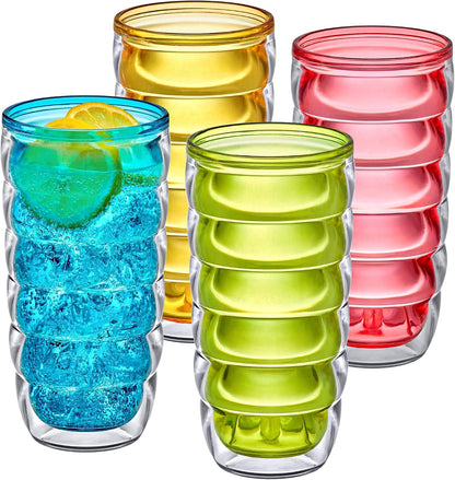 Arctic - 24-Ounce Insulated Plastic Tumblers (Set of 4), Double-Wall Plastic Drinking Glasses, Mixed-Color High-Balls, Reusable Cups, BPA-Free, Shatter-Proof, Dishwasher-Safe