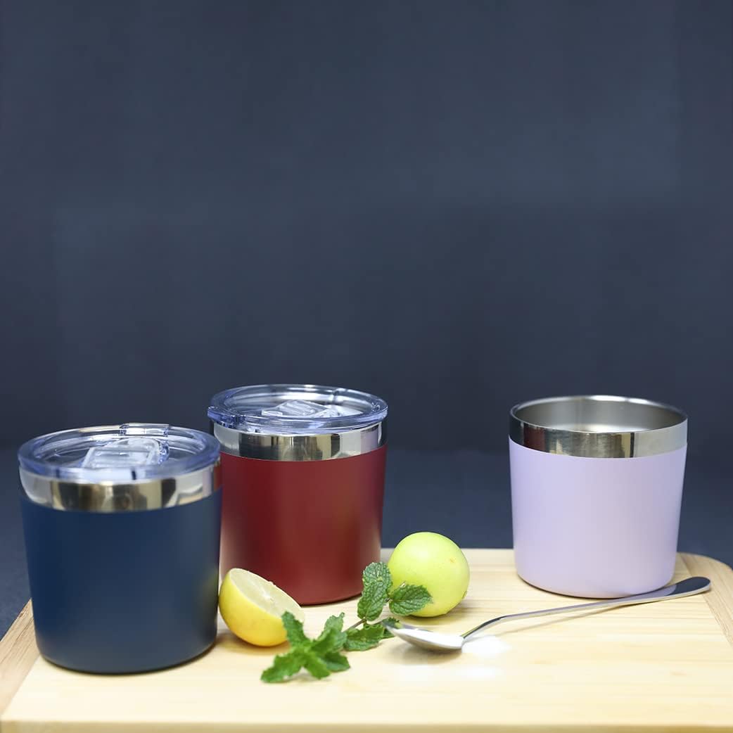Insulated Lowball Cup, 9 oz Double Walled Stainless Steel Tumbler for Whiskey, Cocktails, Hot & Cold Liquids, Lavender Violet