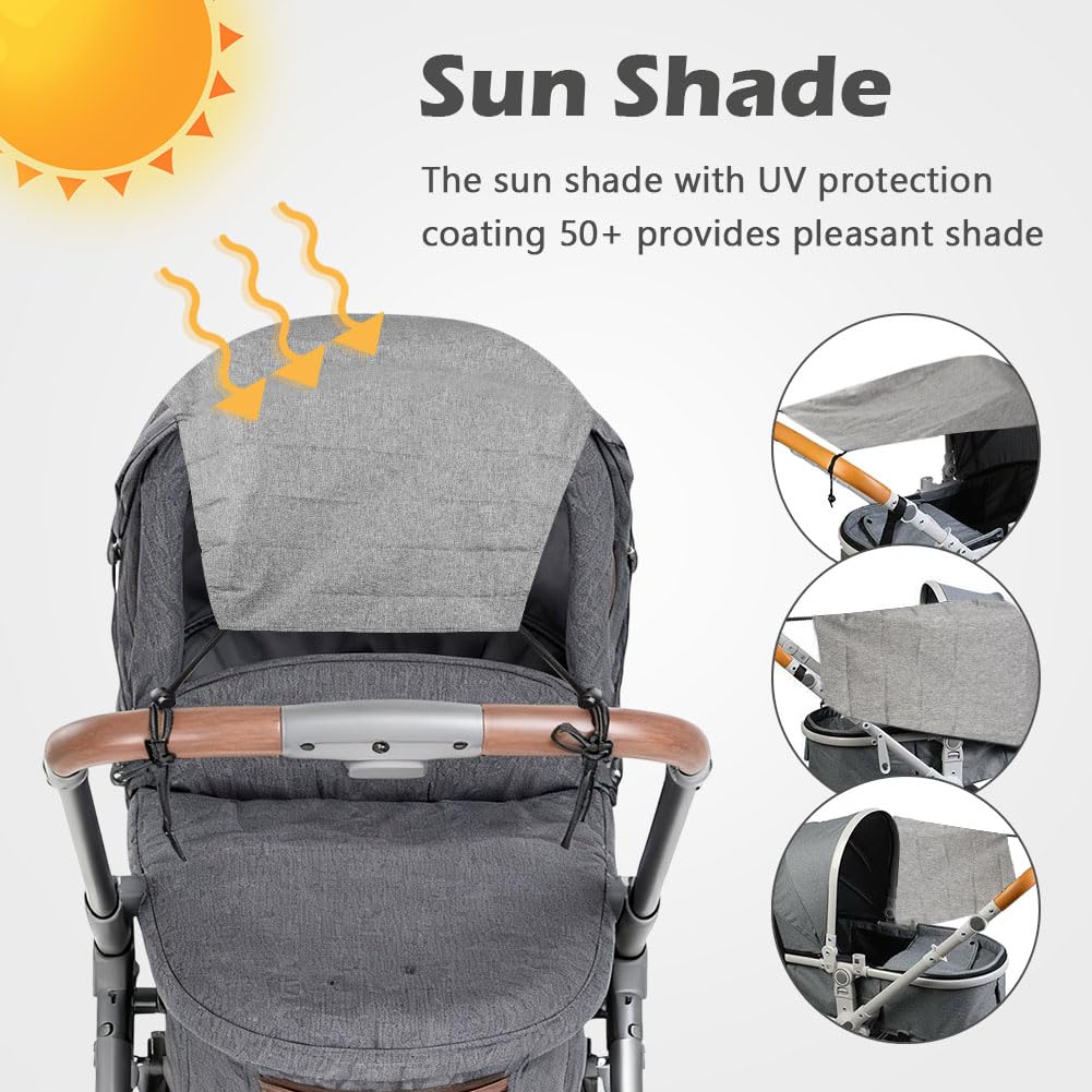 Stroller Sun Shade Baby Stroller Sun Cover,Universal Pram Sunshade for Pushchair, Buggy and Carrycot, Sun Stroller with UV Protection 50+, Sun Shade Blackout Blind Black, Grey 50x30x67cm