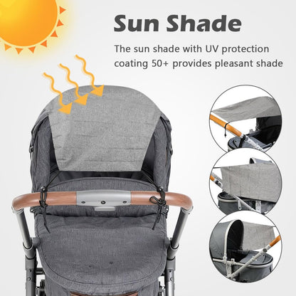 Stroller Sun Shade Baby Stroller Sun Cover,Universal Pram Sunshade for Pushchair, Buggy and Carrycot, Sun Stroller with UV Protection 50+, Sun Shade Blackout Blind Black, Grey 50x30x67cm
