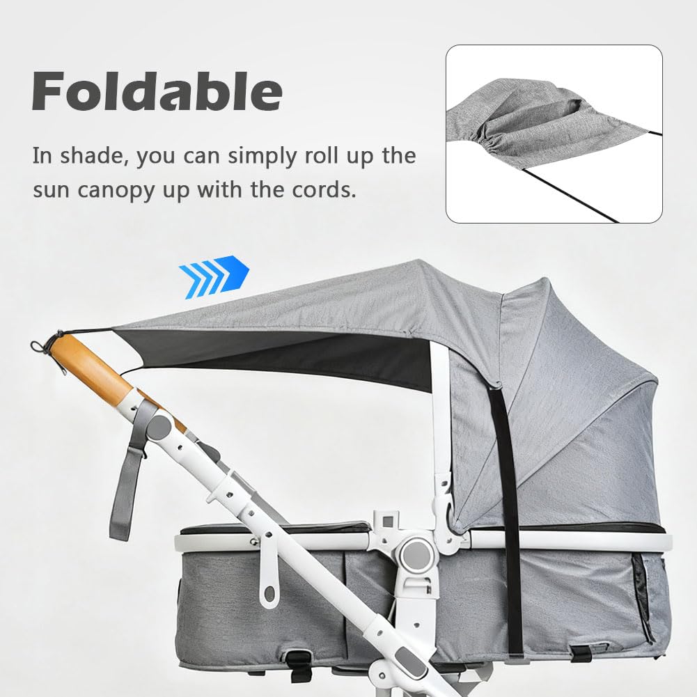 Stroller Sun Shade Baby Stroller Sun Cover,Universal Pram Sunshade for Pushchair, Buggy and Carrycot, Sun Stroller with UV Protection 50+, Sun Shade Blackout Blind Black, Grey 50x30x67cm