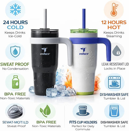 24 oz. Cold1 Tumbler, 2-Pack (Sharp pink and Teal) | Vacuum insulated, 3-in-1 lid, reusable straws, sweat-proof, cupholder fit, hydration tracker, gift-ready
