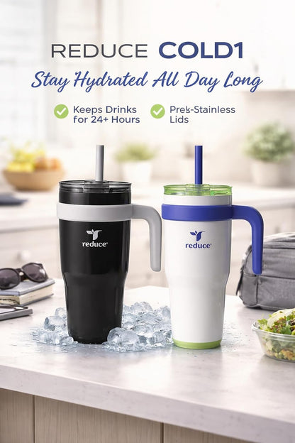 24 oz. Cold1 Tumbler, 2-Pack (Sharp pink and Teal) | Vacuum insulated, 3-in-1 lid, reusable straws, sweat-proof, cupholder fit, hydration tracker, gift-ready