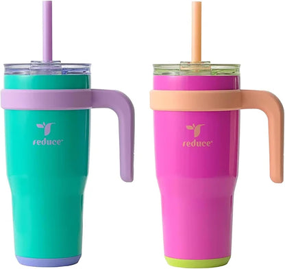 24 oz. Cold1 Tumbler, 2-Pack (Sharp pink and Teal) | Vacuum insulated, 3-in-1 lid, reusable straws, sweat-proof, cupholder fit, hydration tracker, gift-ready