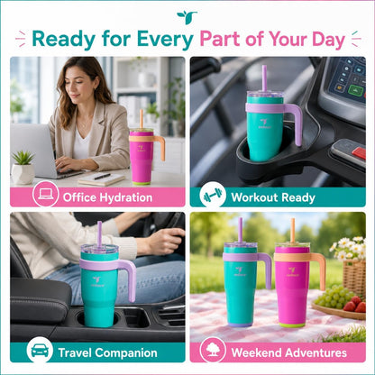 24 oz. Cold1 Tumbler, 2-Pack (Sharp pink and Teal) | Vacuum insulated, 3-in-1 lid, reusable straws, sweat-proof, cupholder fit, hydration tracker, gift-ready