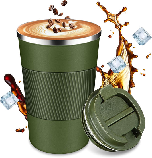 Insulated Travel Coffee Cup with Leak Proof Lid,To Go Camping Stainless Steel Vacuum Coffee Mug, Reusable Coffee Tumblers Hot & Cold Drinks Gifts Multiple Sizes and Colors