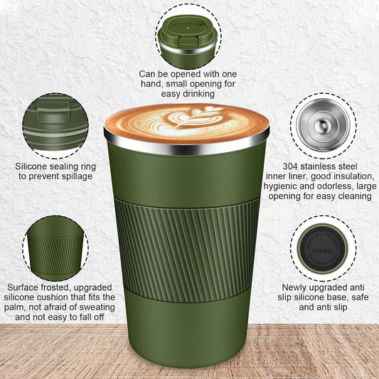 Insulated Travel Coffee Cup with Leak Proof Lid,To Go Camping Stainless Steel Vacuum Coffee Mug, Reusable Coffee Tumblers Hot & Cold Drinks Gifts Multiple Sizes and Colors
