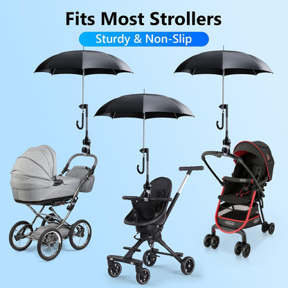 Umbrella Holder for Stroller Chair | 360° Adjustable Clamp Mount - Balck