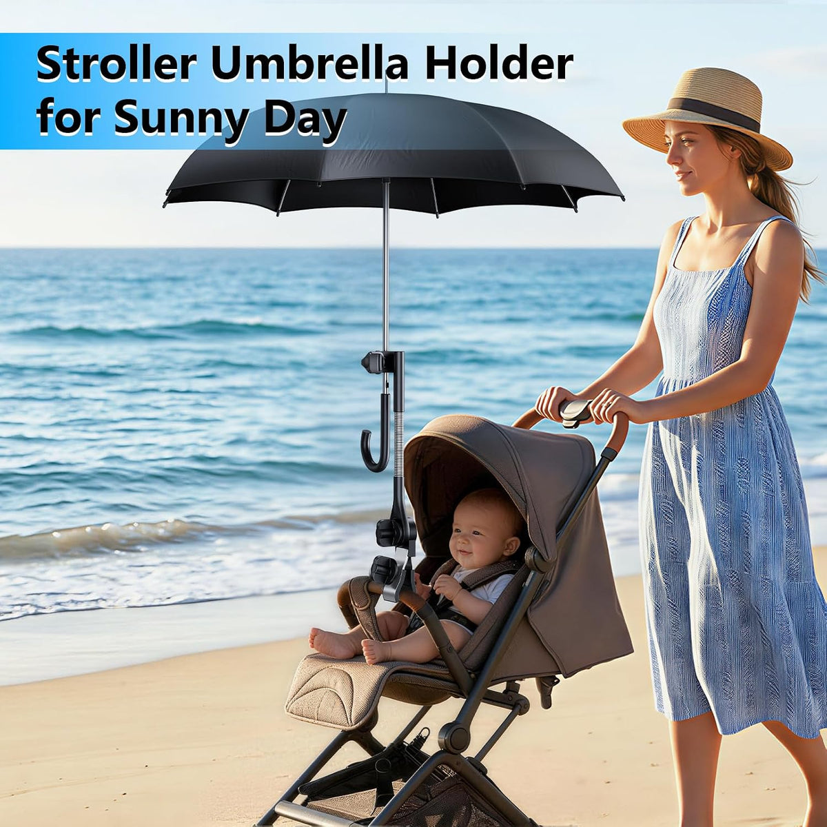 Umbrella Holder for Stroller Chair | 360° Adjustable Clamp Mount - Balck