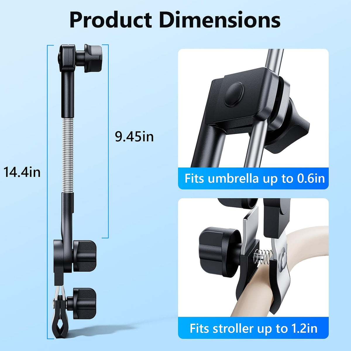 Umbrella Holder for Stroller Chair | 360° Adjustable Clamp Mount - Balck