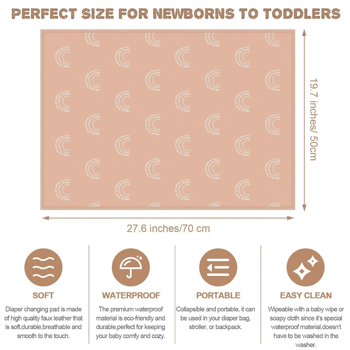 3 Pcs PU Baby Diaper Changing Pad Liner 20 x 28 Inch Foldable Portable Waterproof Changing Pads Mat for Toddler Baby Newborns Travel Seating Lie Bed Gifts Supplies