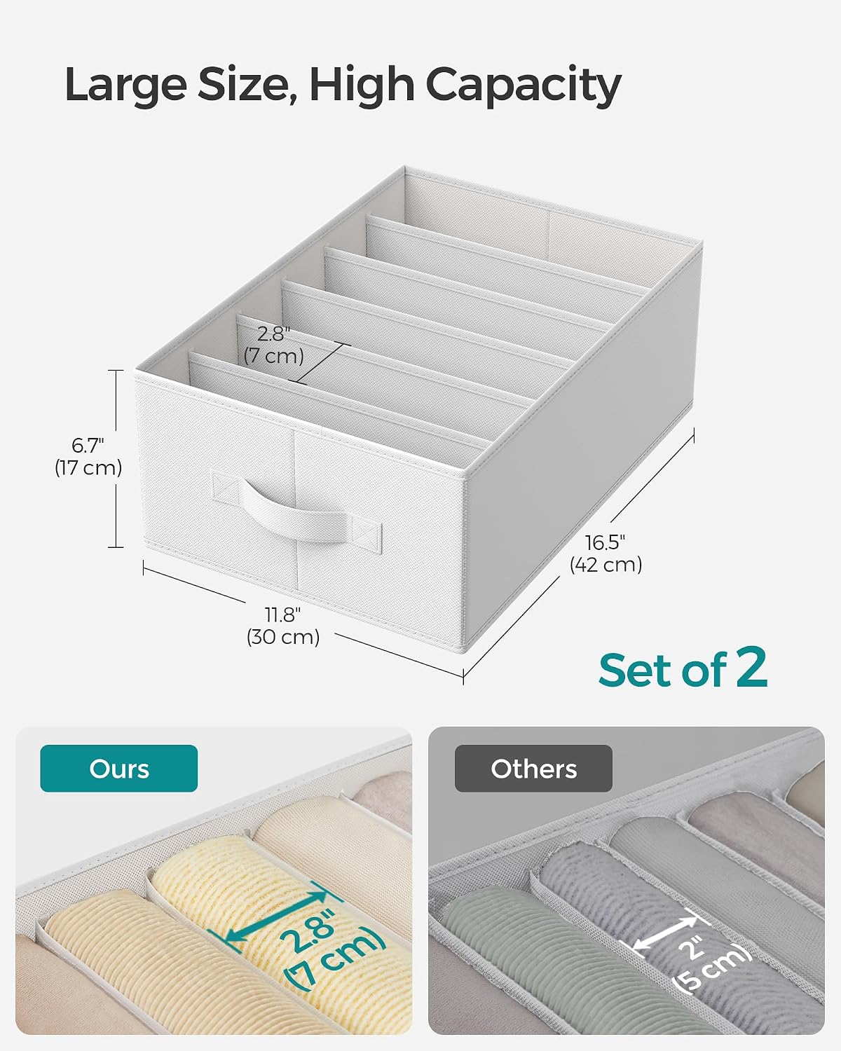 SONGMICS Drawer Clothes Organizers, Large Size 6-Compartment