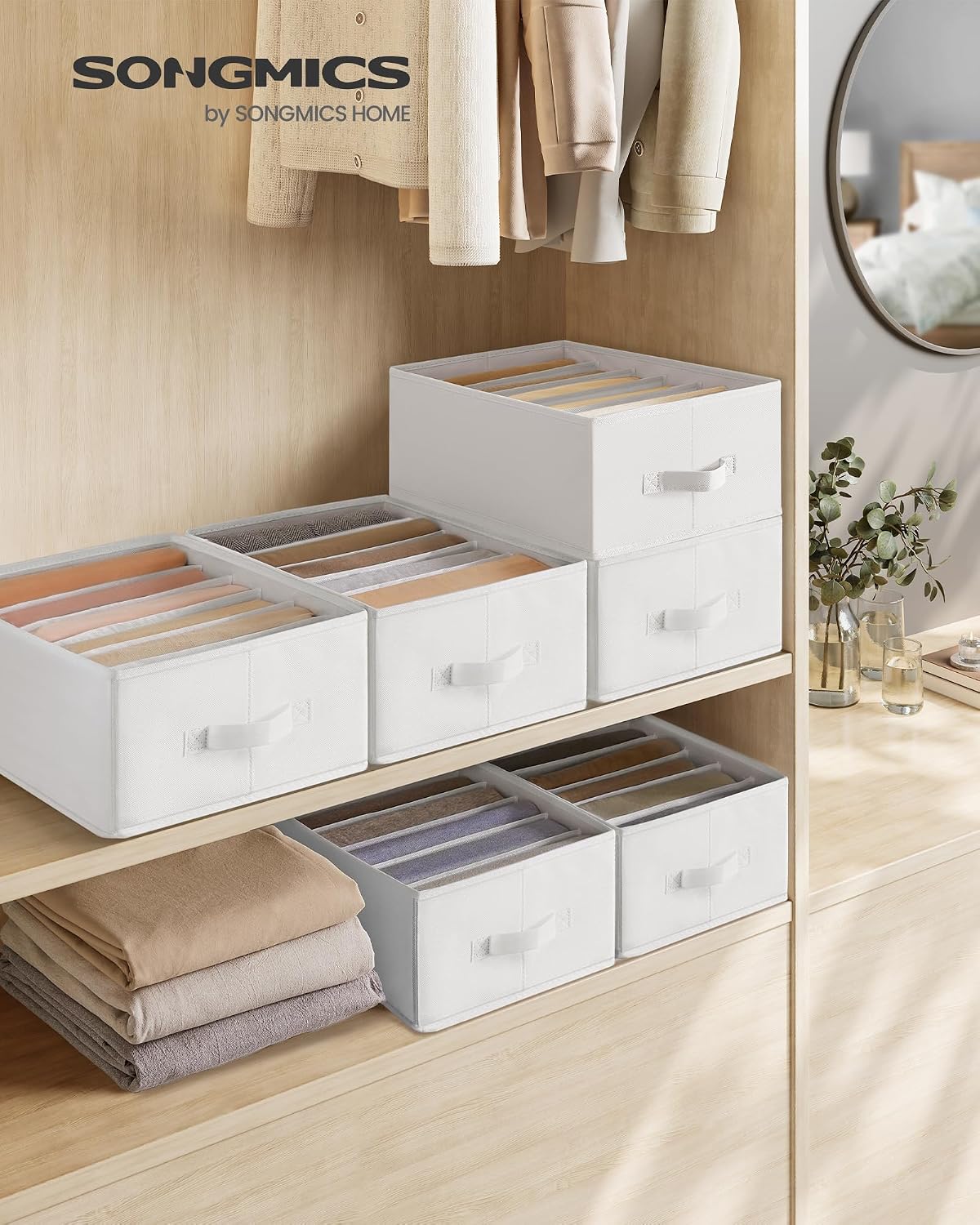 SONGMICS Drawer Clothes Organizers, Large Size 6-Compartment
