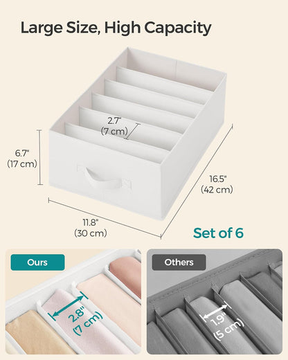 SONGMICS Drawer Clothes Organizers, Large Size 6-Compartment