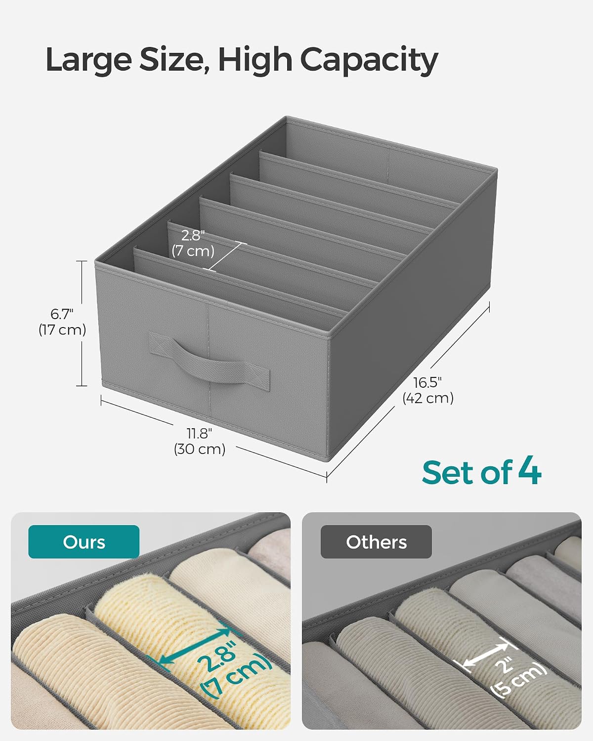 SONGMICS Drawer Clothes Organizers, Large Size 6-Compartment