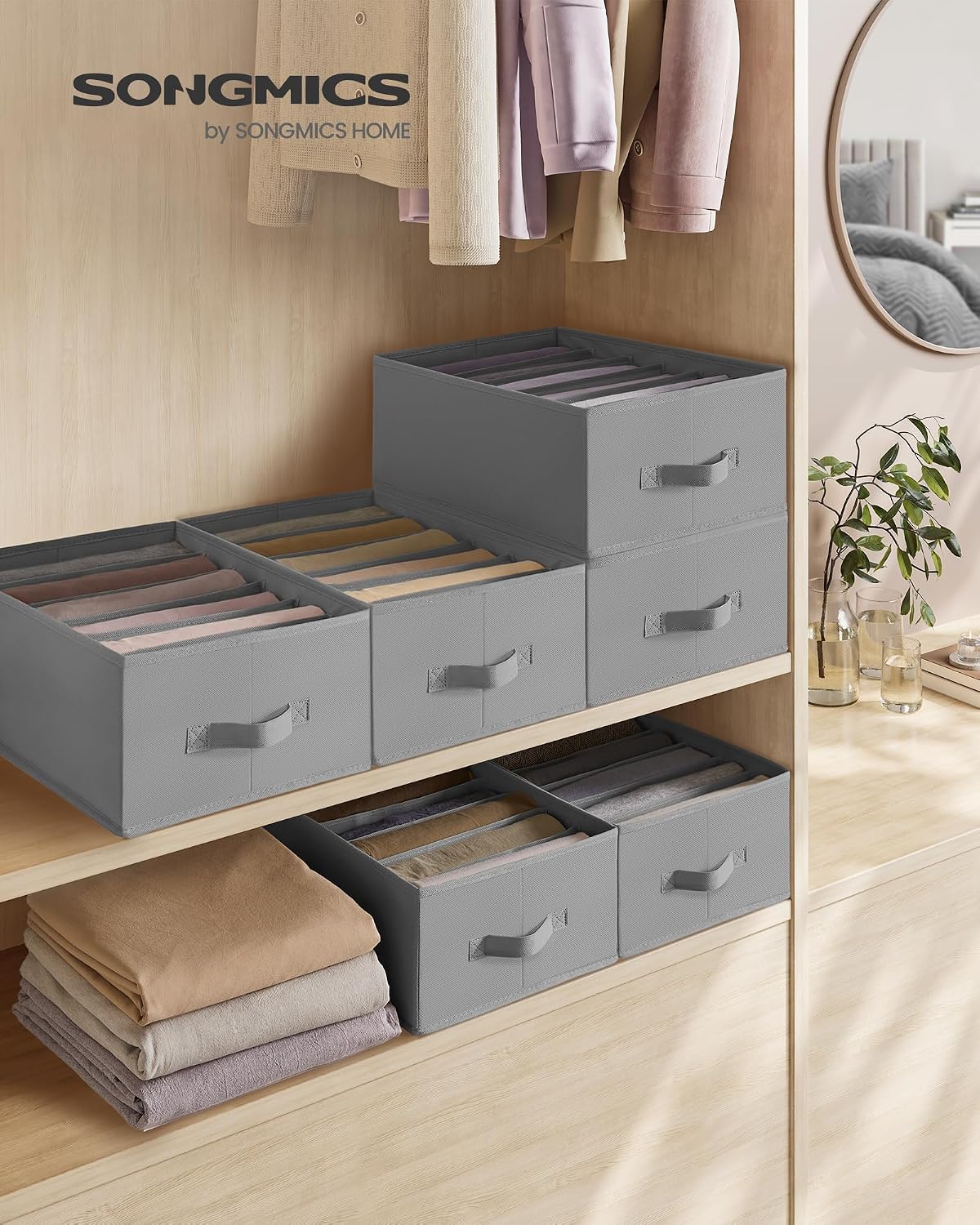 SONGMICS Drawer Clothes Organizers, Large Size 6-Compartment