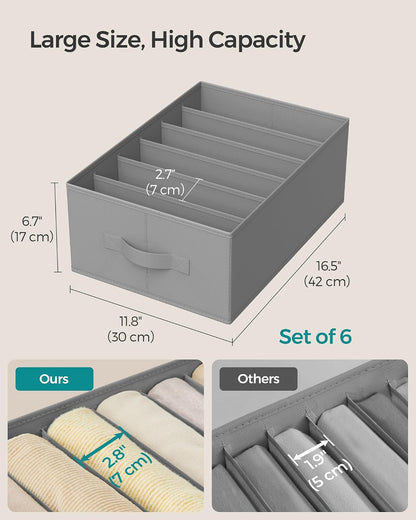 SONGMICS Drawer Clothes Organizers, Large Size 6-Compartment