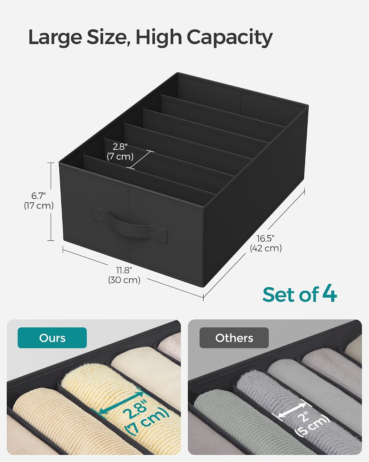 SONGMICS Drawer Clothes Organizers, Large Size 6-Compartment